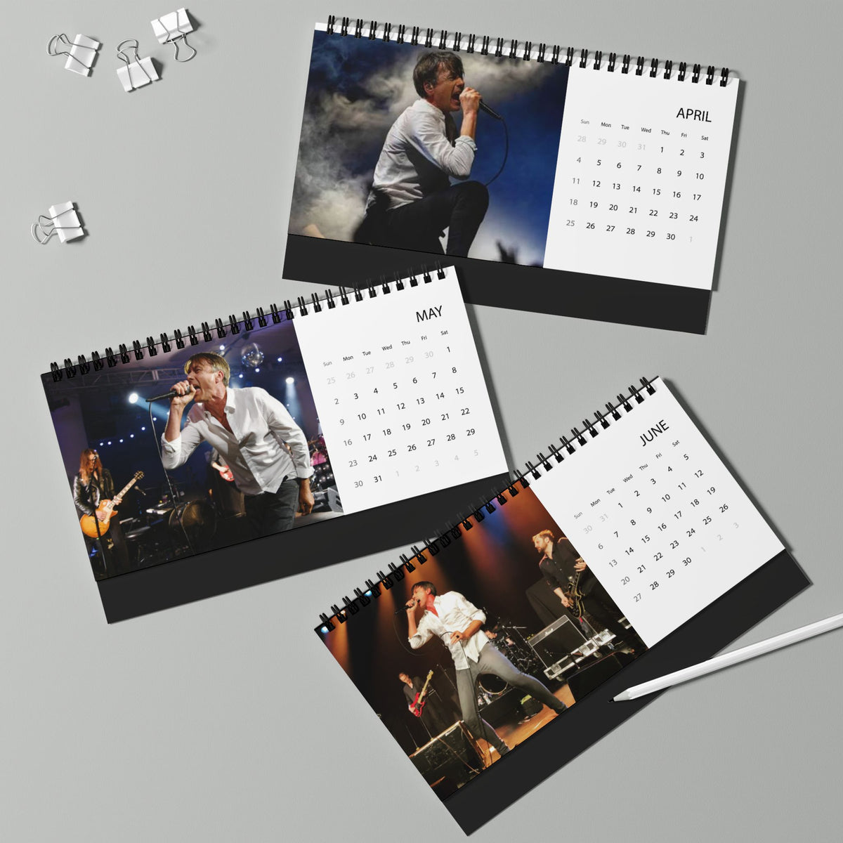 Suede Desk Calendar 2027 — Grid Desktop Calendar with Photo Panels