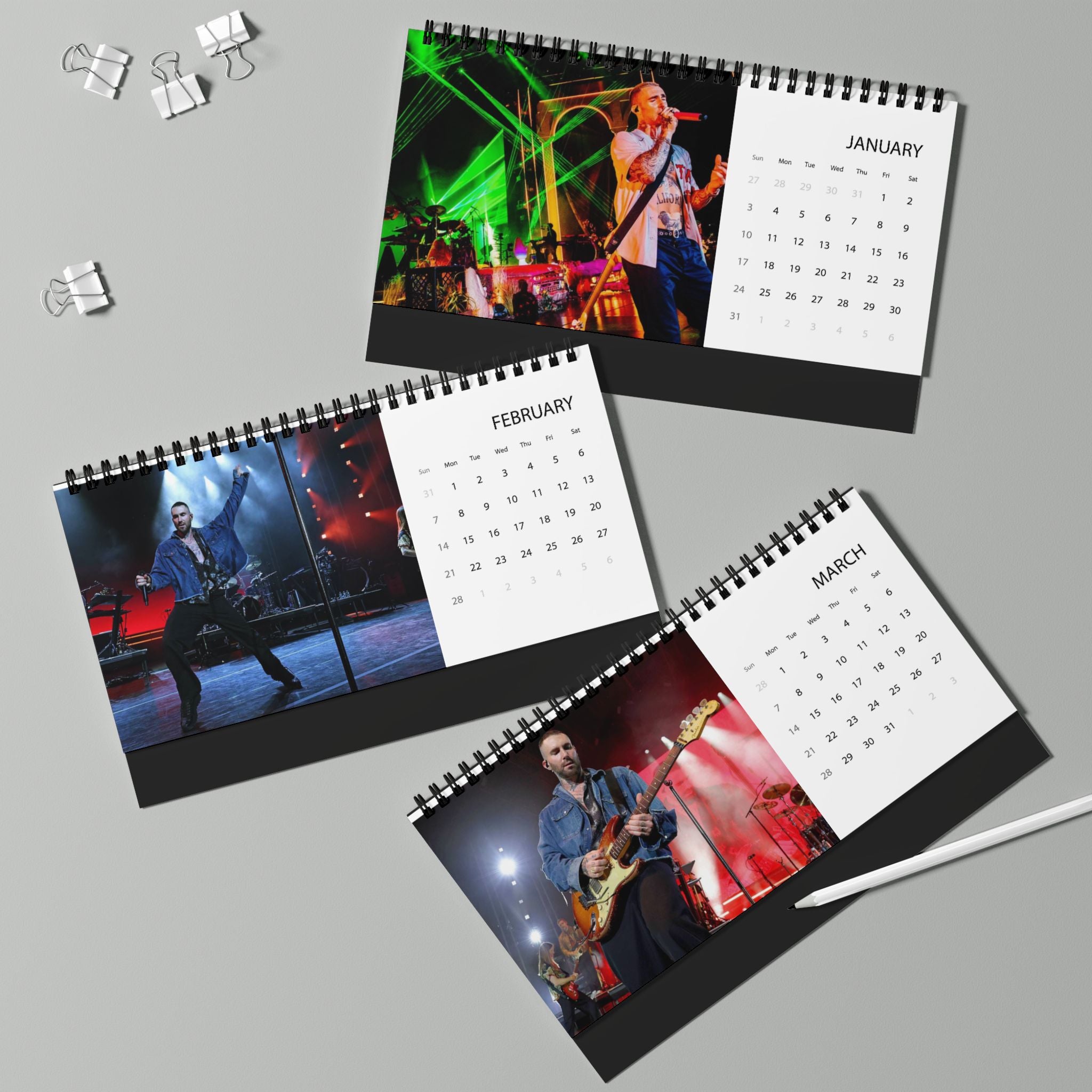 Maroon 5 Desktop Calendar 2027 Grid Calendar (Desk Stand)