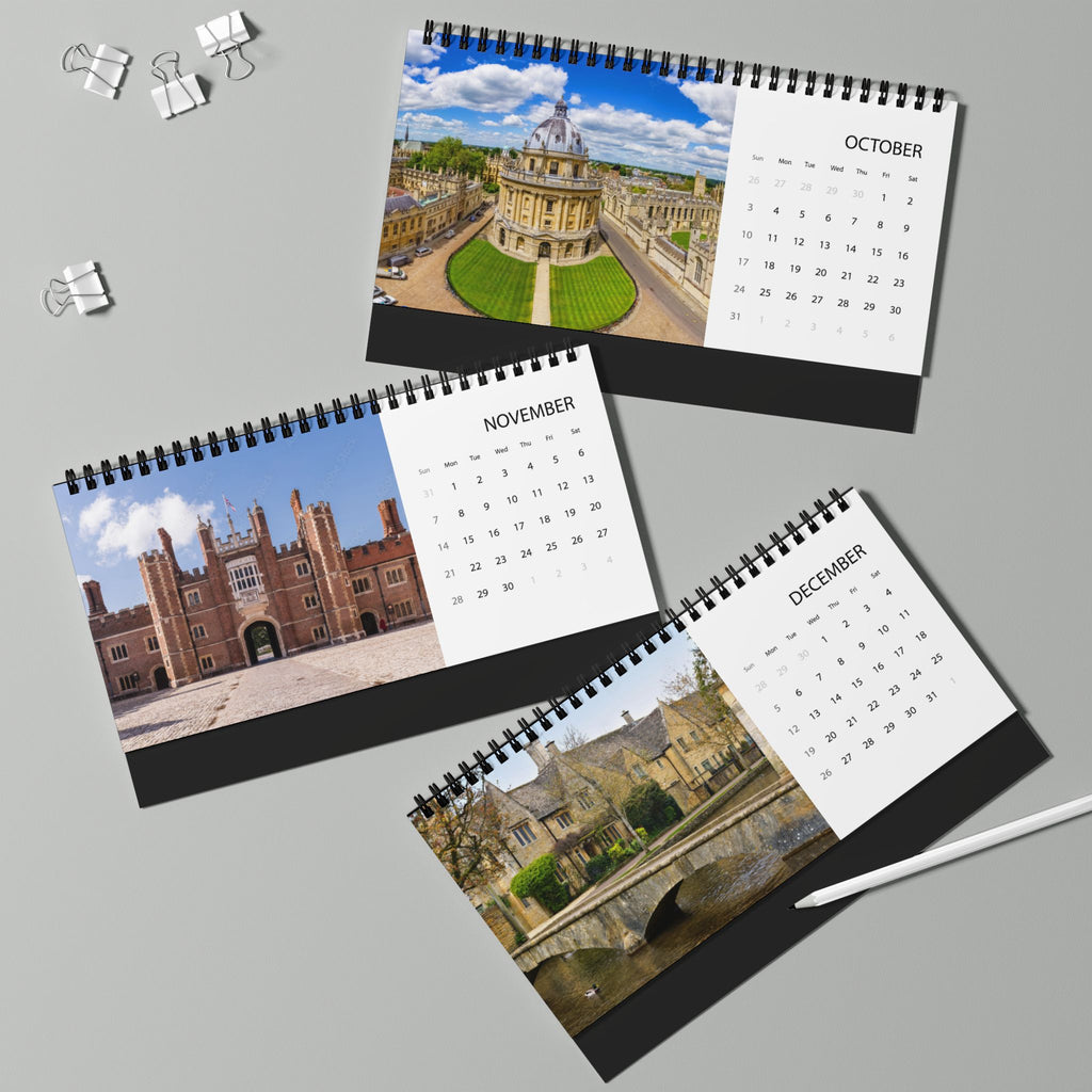 England Desktop Calendar 2027 — Scenic UK Travel Grid Calendar (Desk Size)