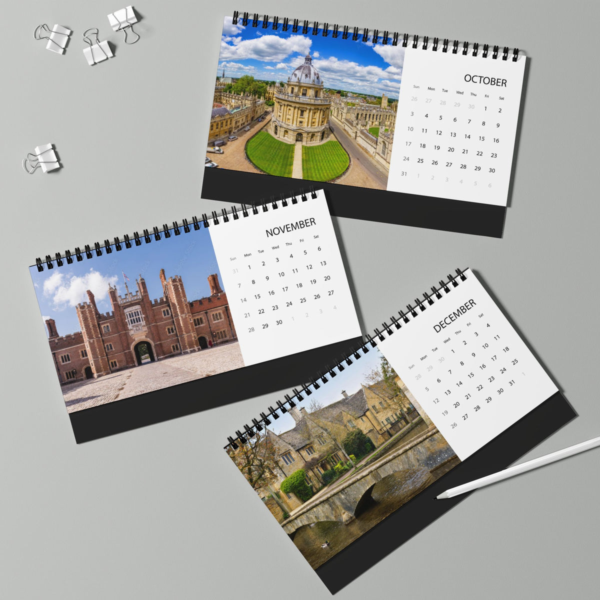 England Desktop Calendar 2027 — Scenic UK Travel Grid Calendar (Desk Size)