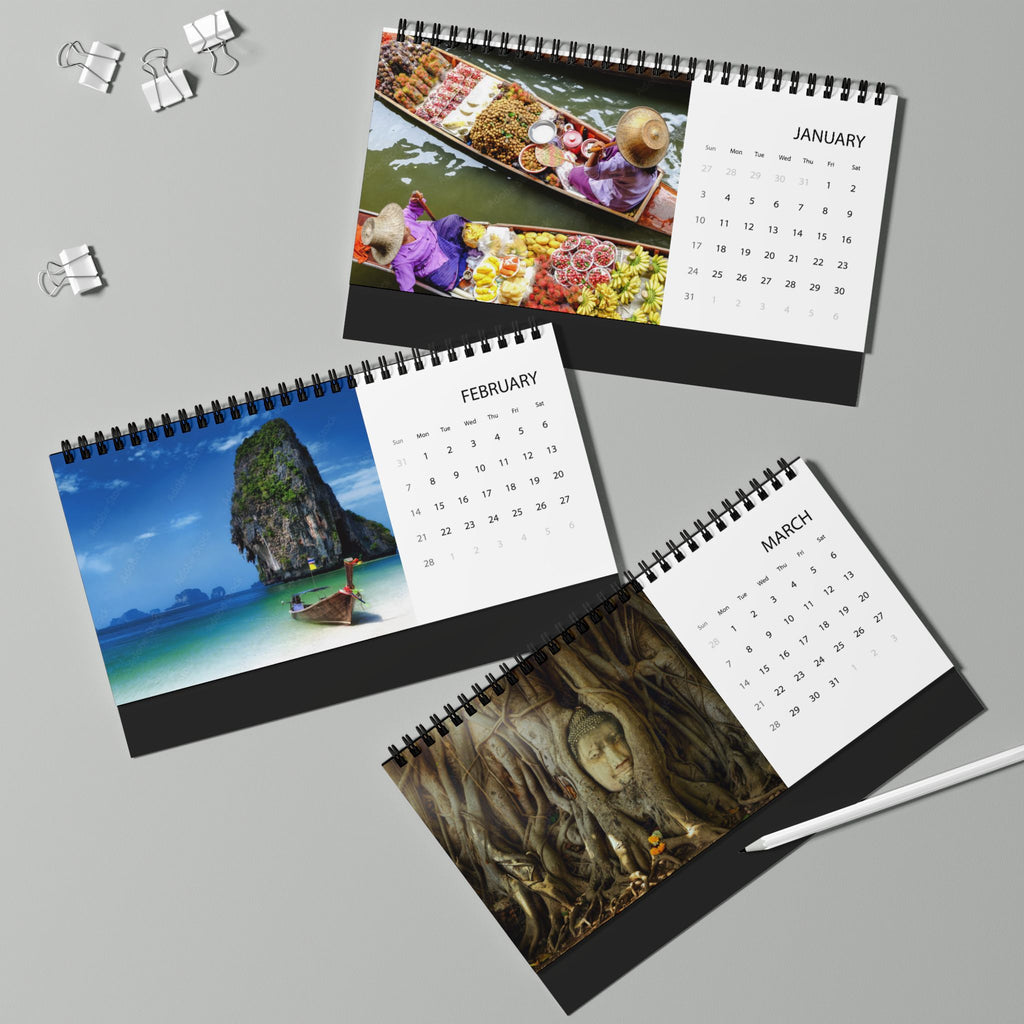 Thailand Desktop Calendar 2027 – Scenic Temple Grid Planner