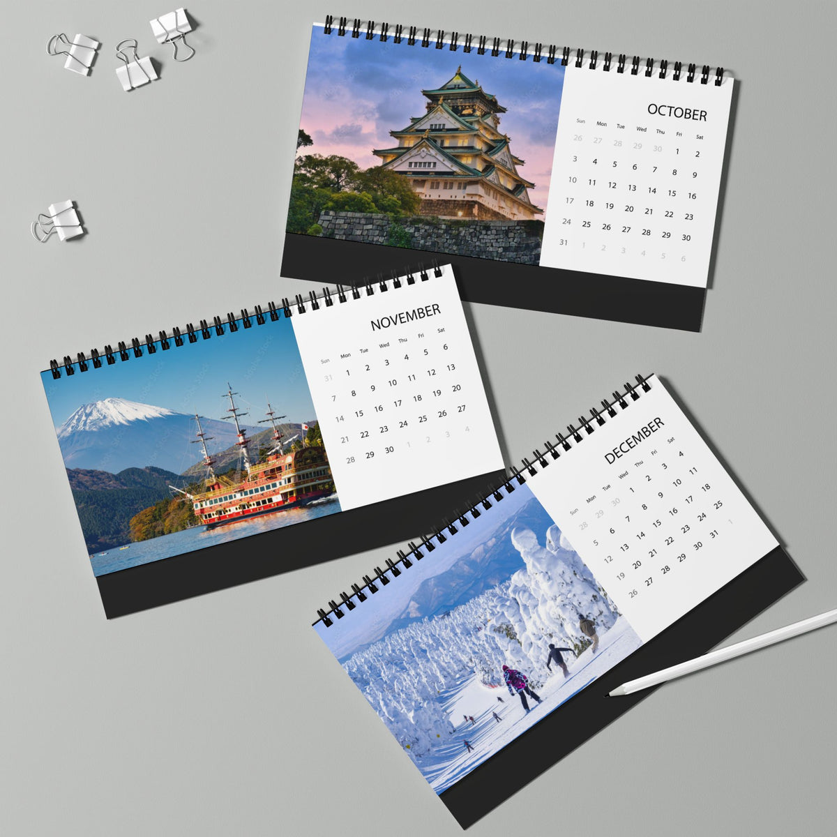 Japan Desktop Calendar 2027 — Scenic Japan Grid Planner (Desk Calendar)