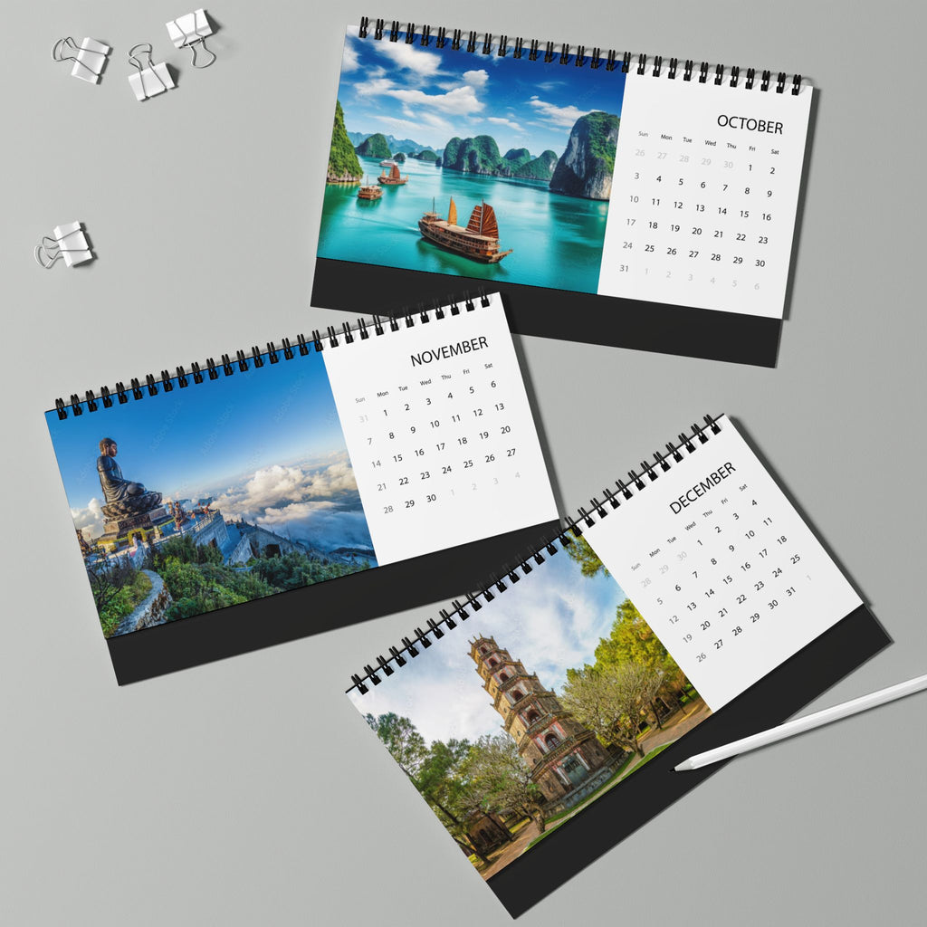 Vietnam Desktop Calendar 2027 — Scenic Vietnam Photo Grid Desk Calendar