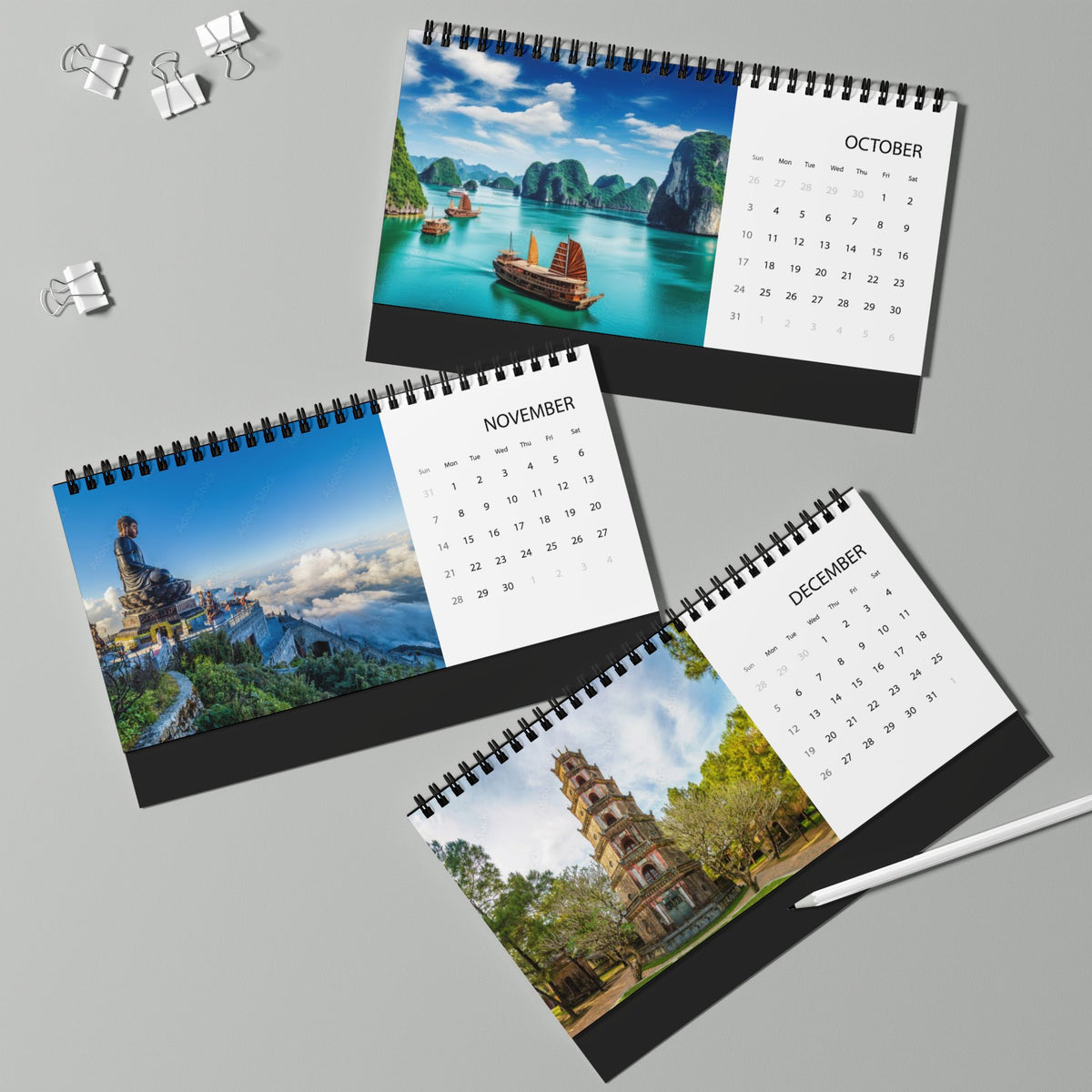 Vietnam Desktop Calendar 2027 — Scenic Vietnam Photo Grid Desk Calendar