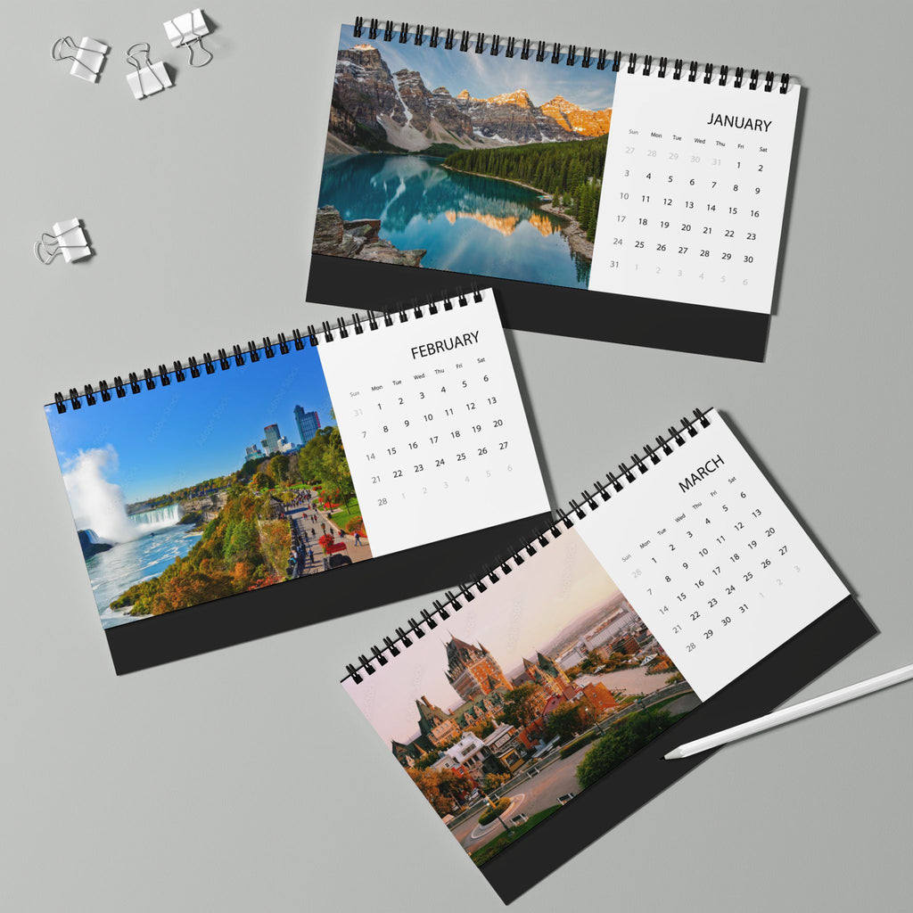 Canada 2027 Desktop Calendar — Scenic Canadian Cities Grid Planner