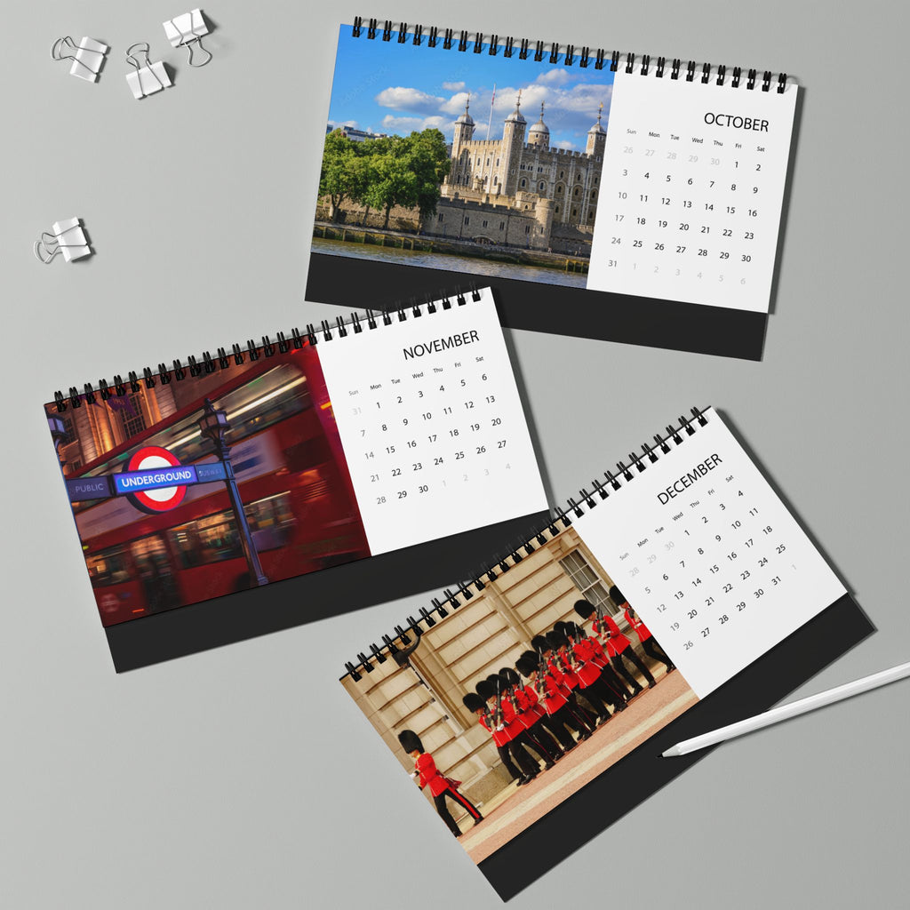 London Desk Calendar 2027 — Desktop Grid Calendar with Iconic City Photos