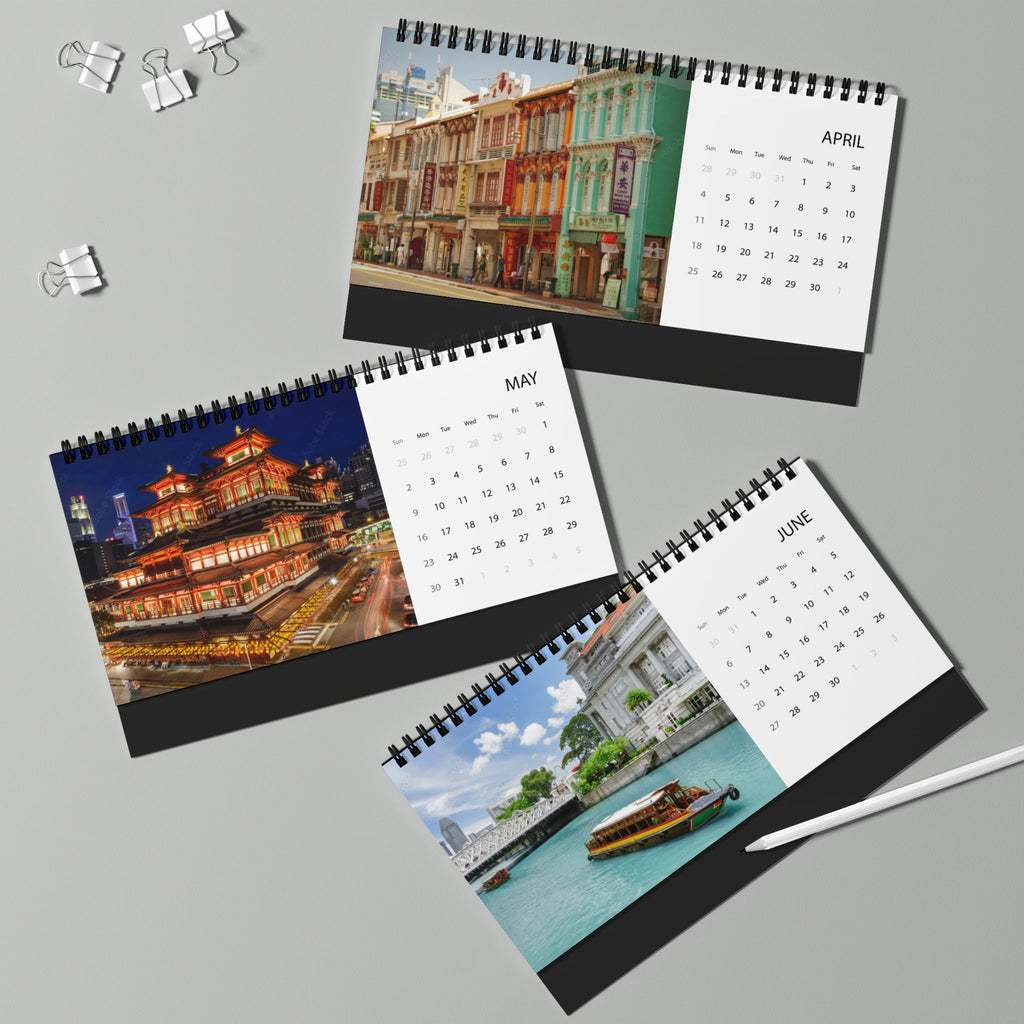 Singapore Desktop Calendar 2027 — Scenic Grid Desk Calendar with City Photos