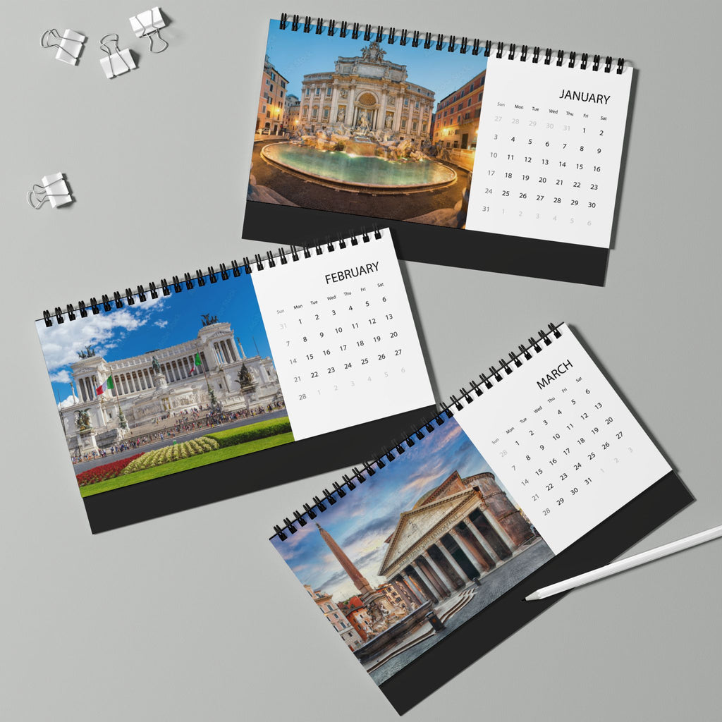 Rome Italy Desk Calendar 2027 — Desktop Grid Calendar with Colosseum & Italian Flag