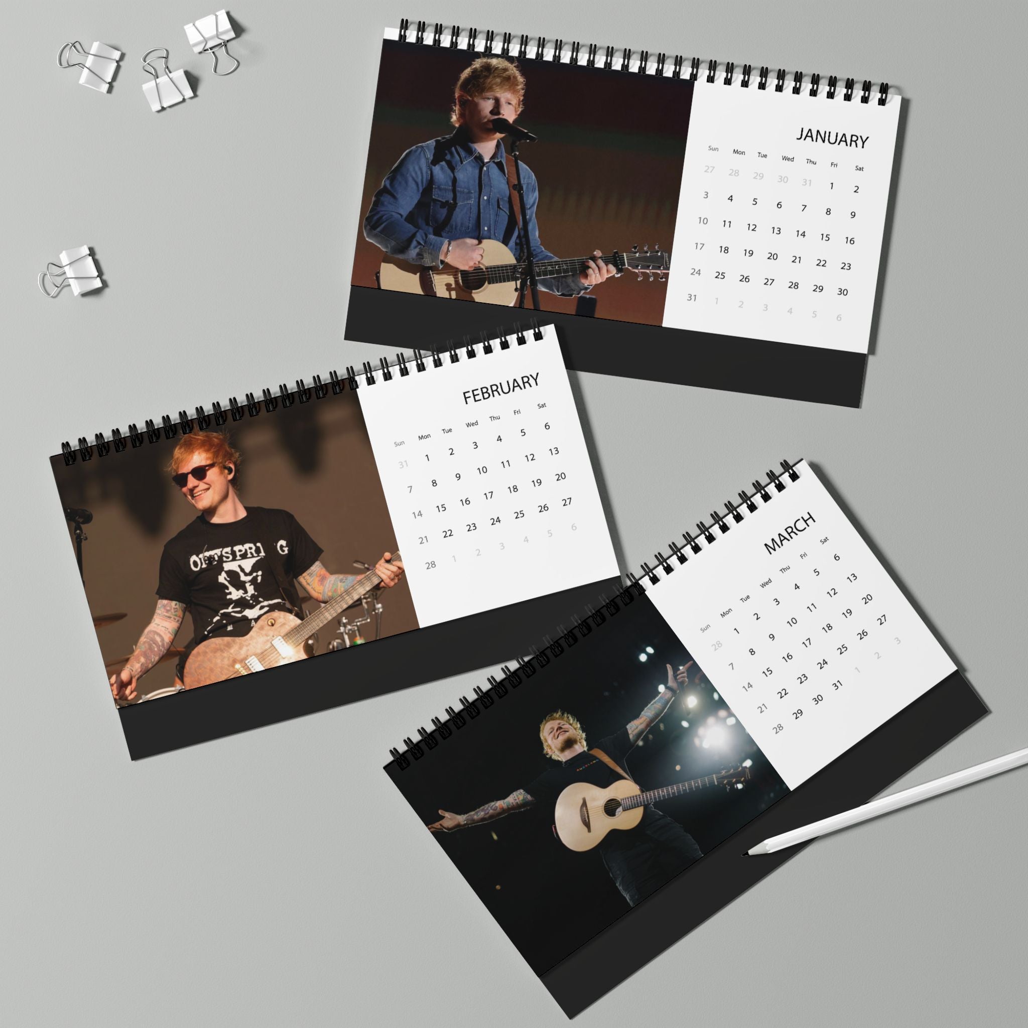 Ed Sheeran Desktop Calendar (2027 grid)