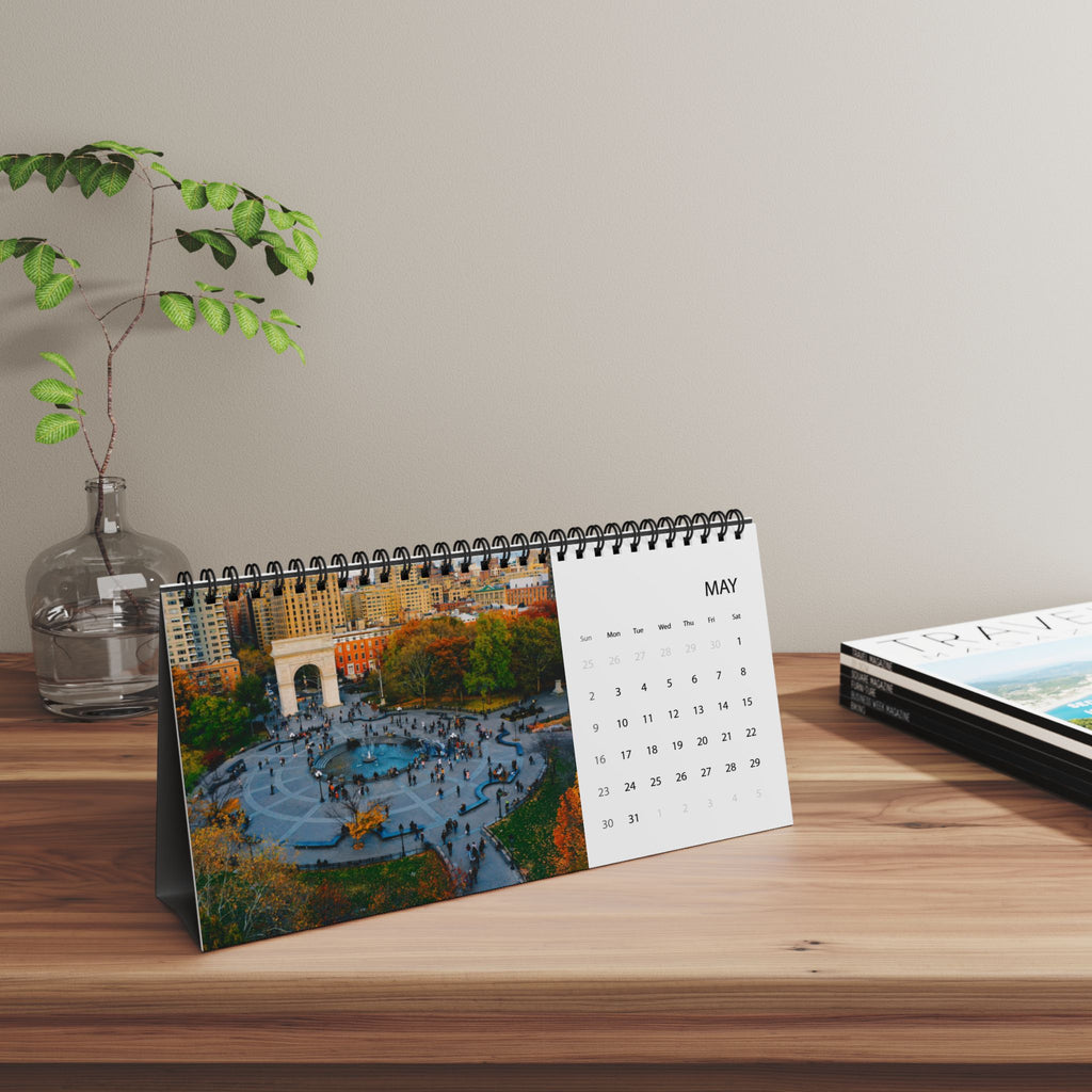 New York Desktop Calendar 2027 — Grid Layout Travel Desk Calendar