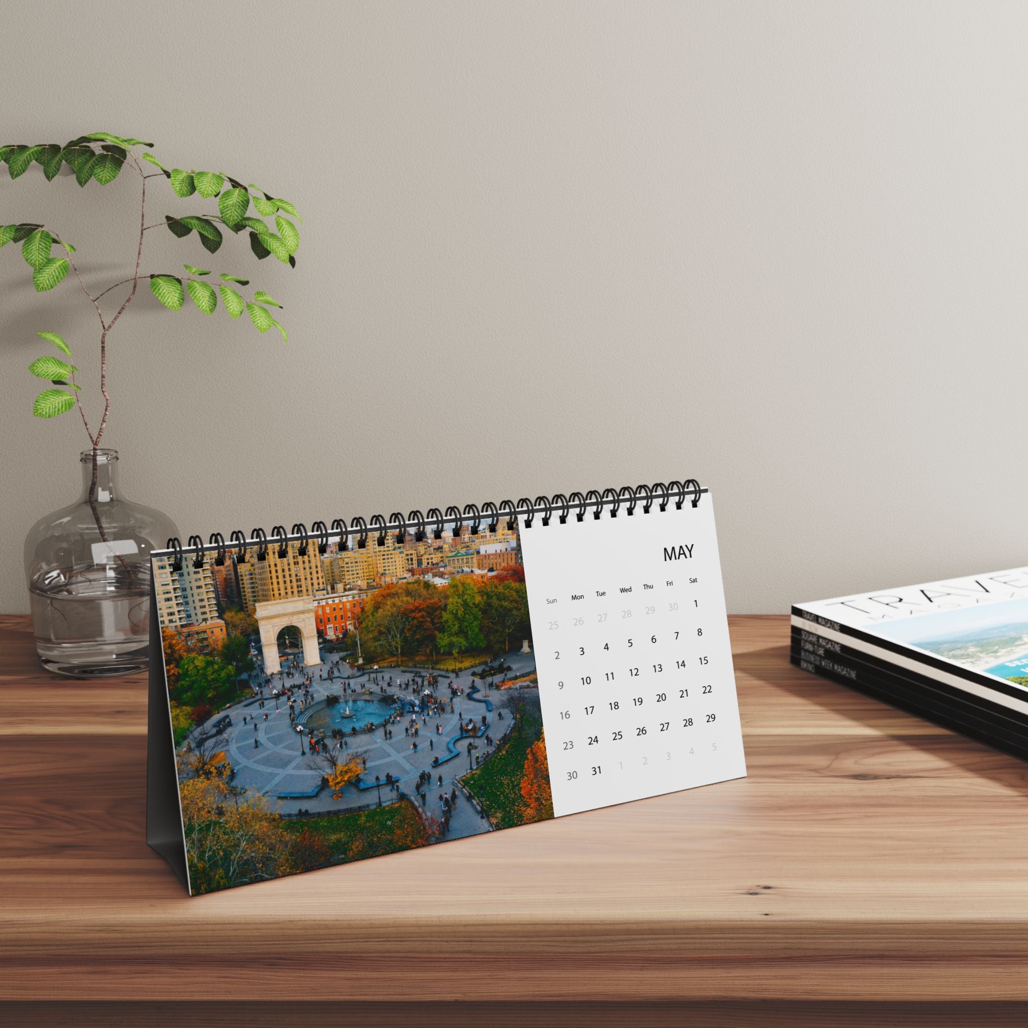 New York Desktop Calendar 2027 — Grid Layout Travel Desk Calendar