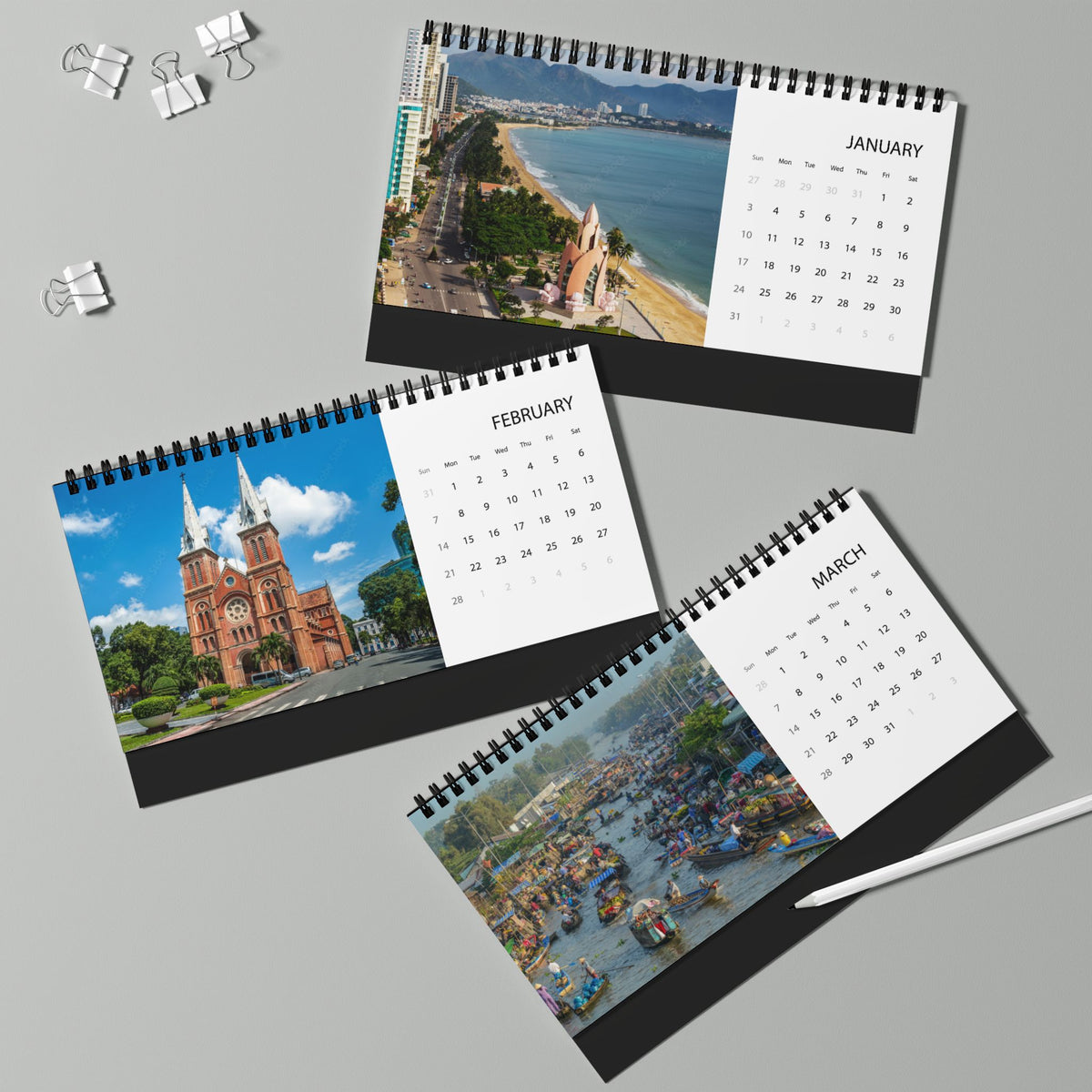 Vietnam Desktop Calendar 2027 — Scenic Vietnam Photo Grid Desk Calendar