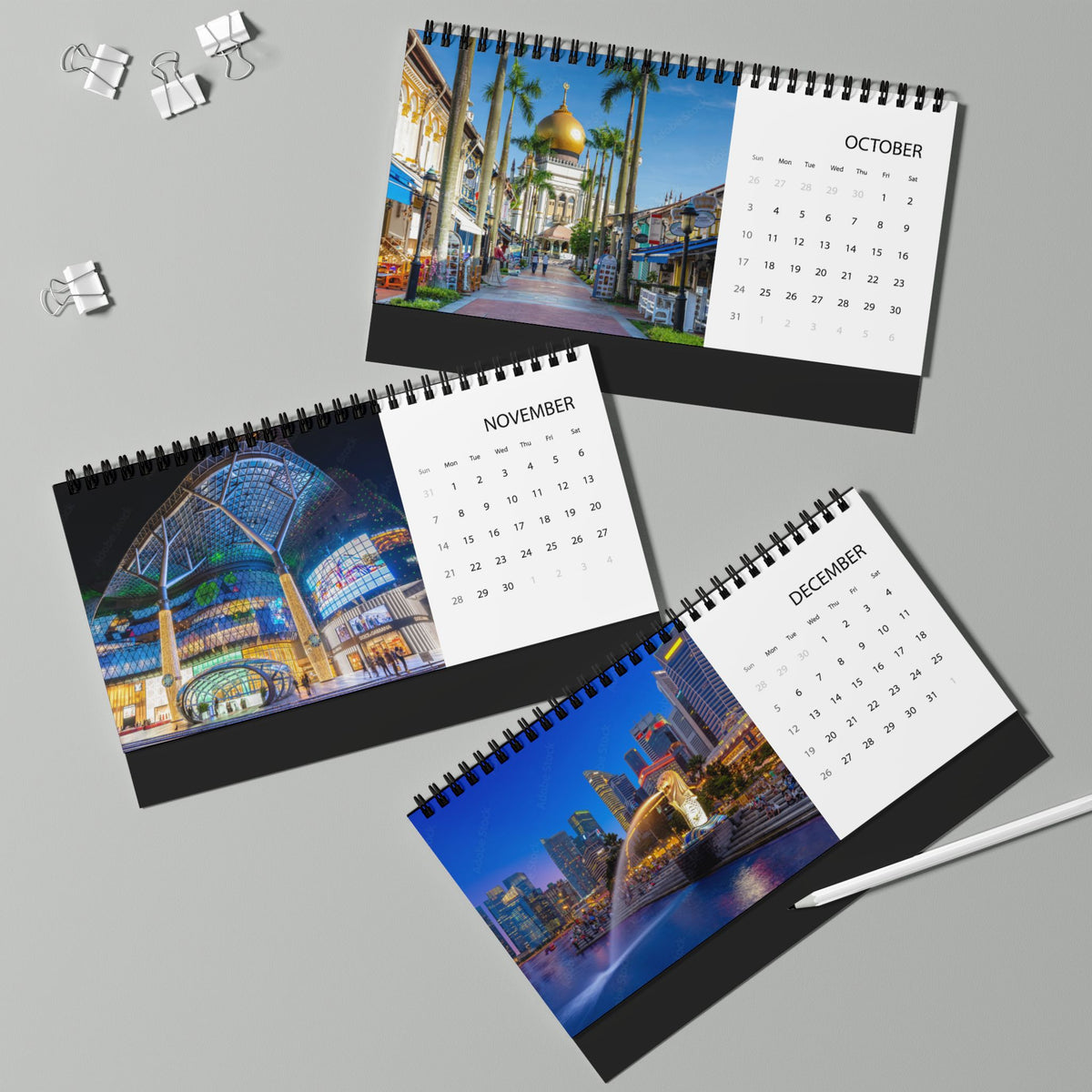 Singapore Desktop Calendar 2027 — Scenic Grid Desk Calendar with City Photos