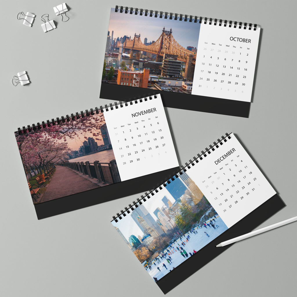 New York Desktop Calendar 2027 — Grid Layout Travel Desk Calendar