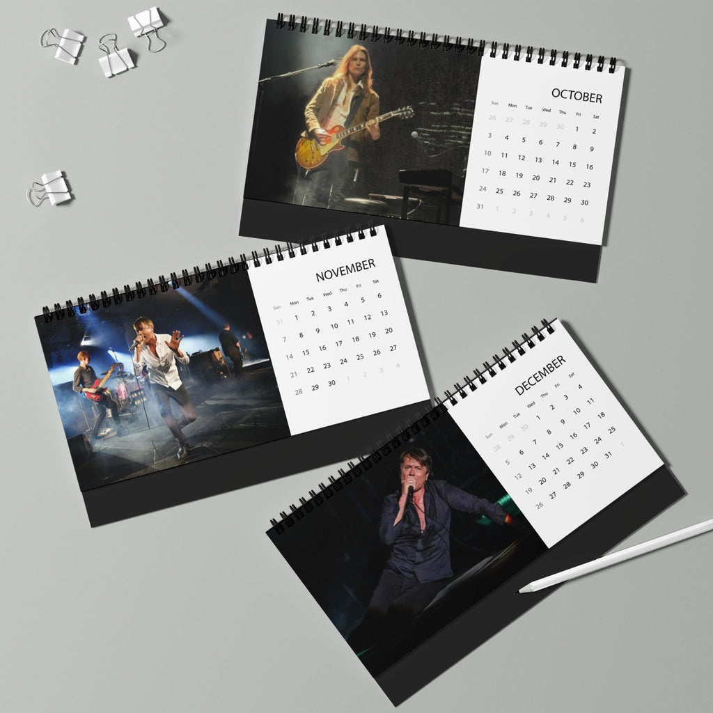 Suede Desk Calendar 2027 — Grid Desktop Calendar with Photo Panels