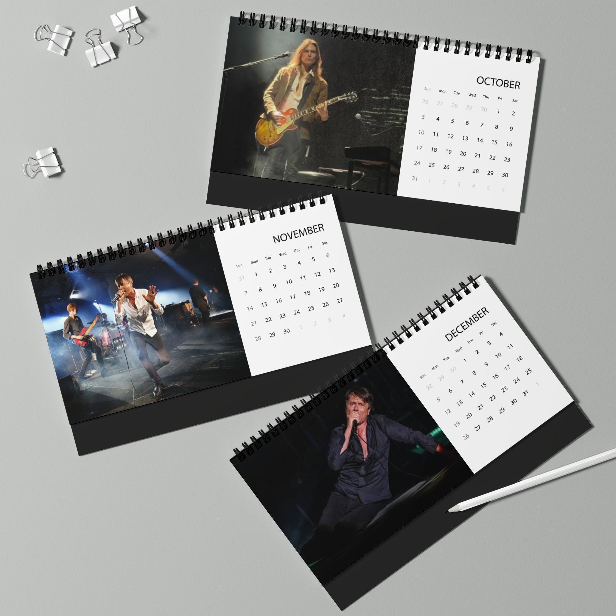 Suede Desk Calendar 2027 — Grid Desktop Calendar with Photo Panels