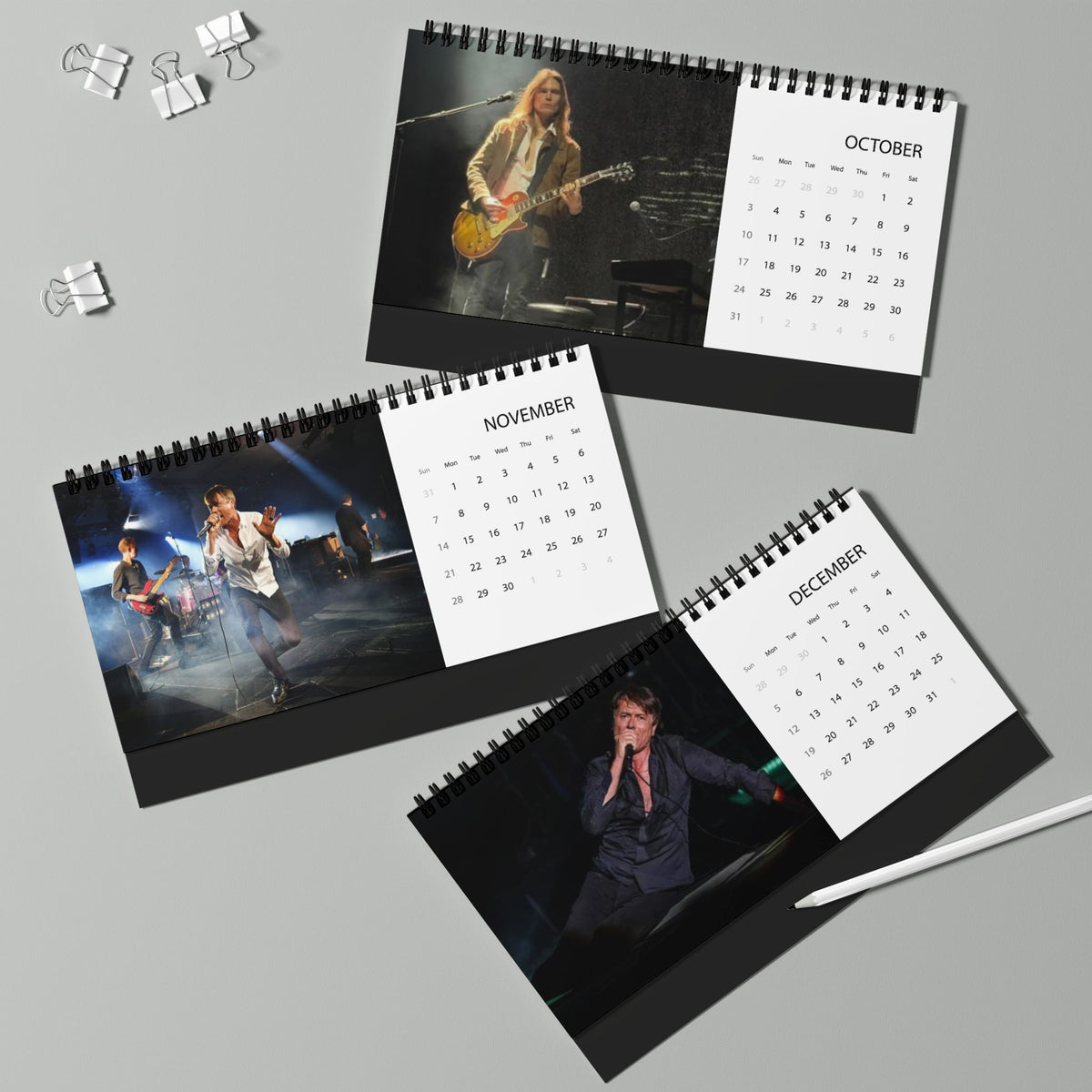 Suede Desk Calendar 2027 — Grid Desktop Calendar with Photo Panels