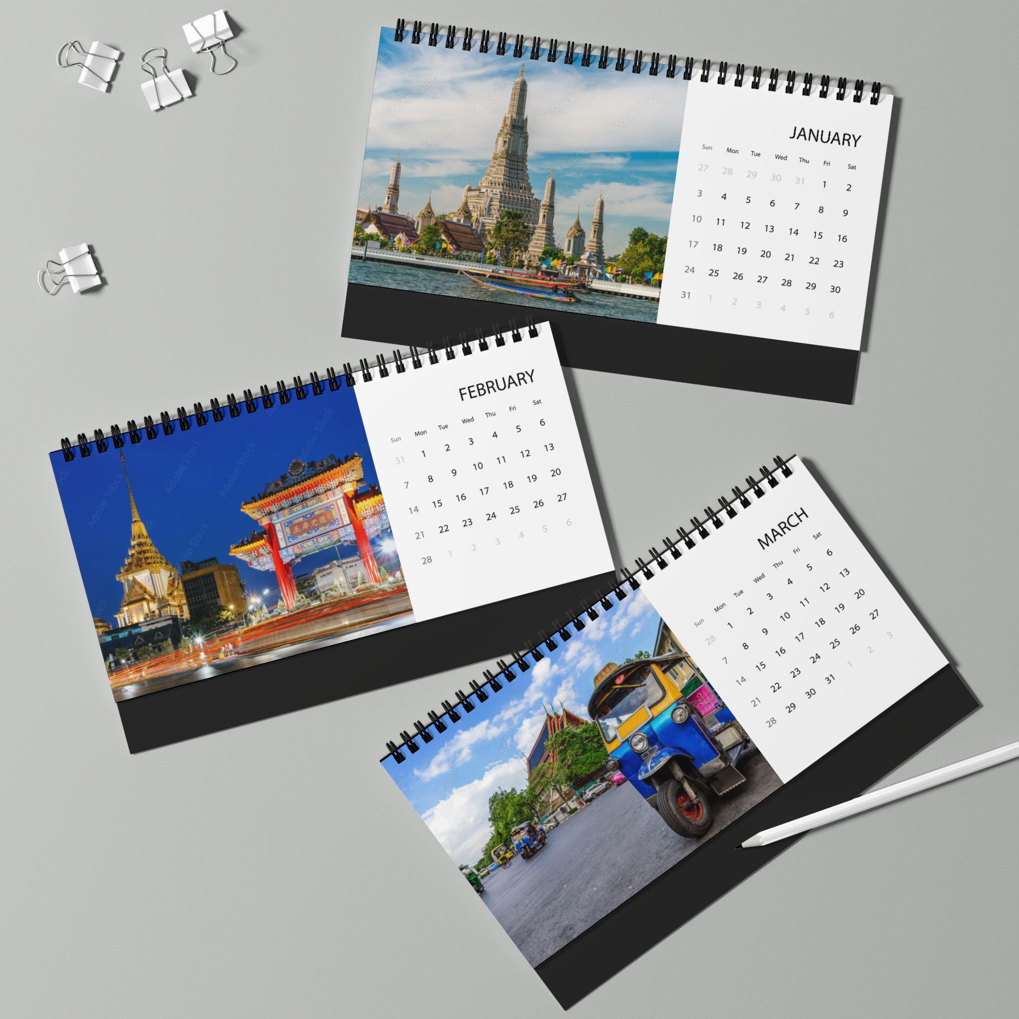 Bangkok Desktop Calendar 2027 — Grid Format Desk Planner