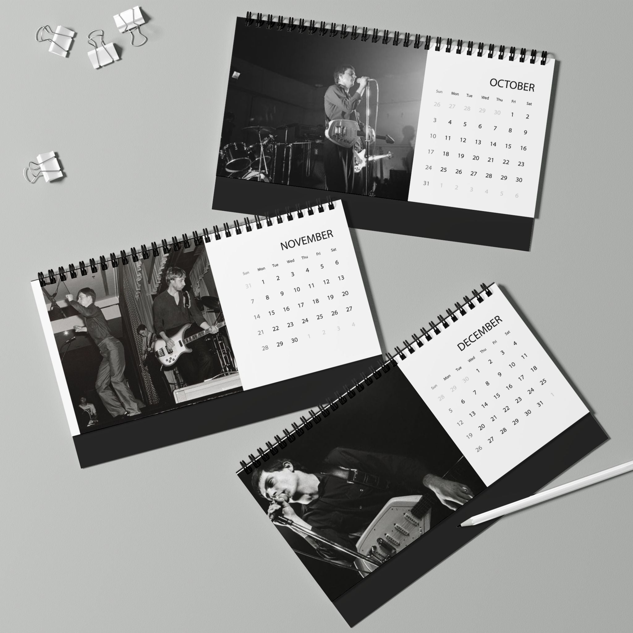 Joy Division 2027 Desktop Calendar - Grid Layout, Band Photo Monthly Planner