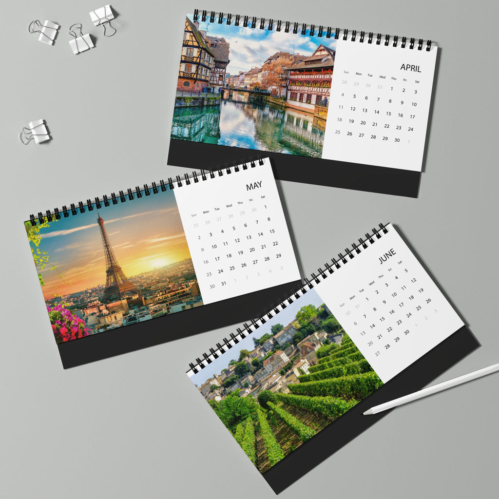 France Desktop Calendar 2027 — Scenic Monthly Grid Desk Calendar