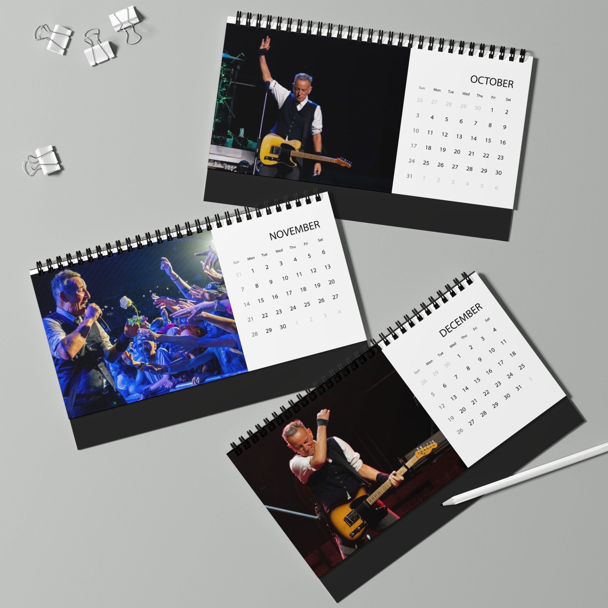 Bruce Springsteen Desktop Calendar — 2027 Grid Desk Calendar with Musician Photo Layout