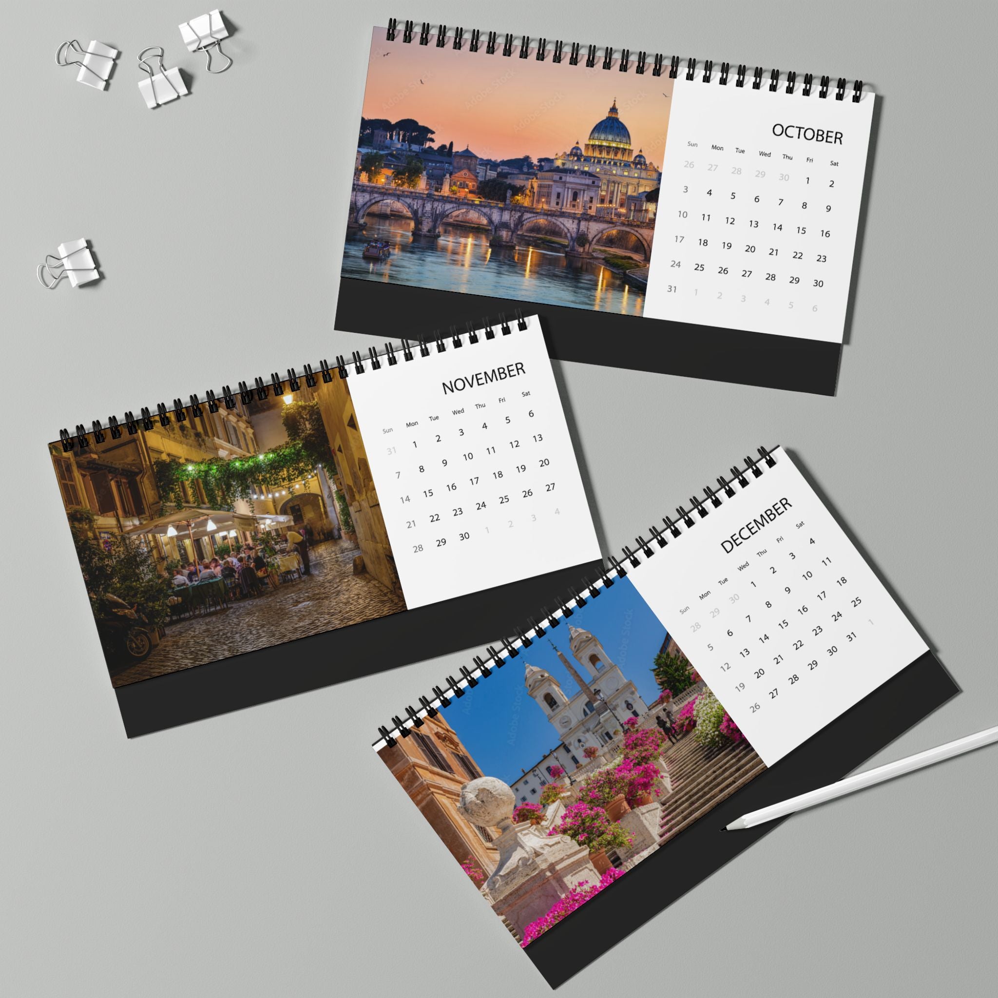 Rome Italy Desk Calendar 2027 — Desktop Grid Calendar with Colosseum & Italian Flag