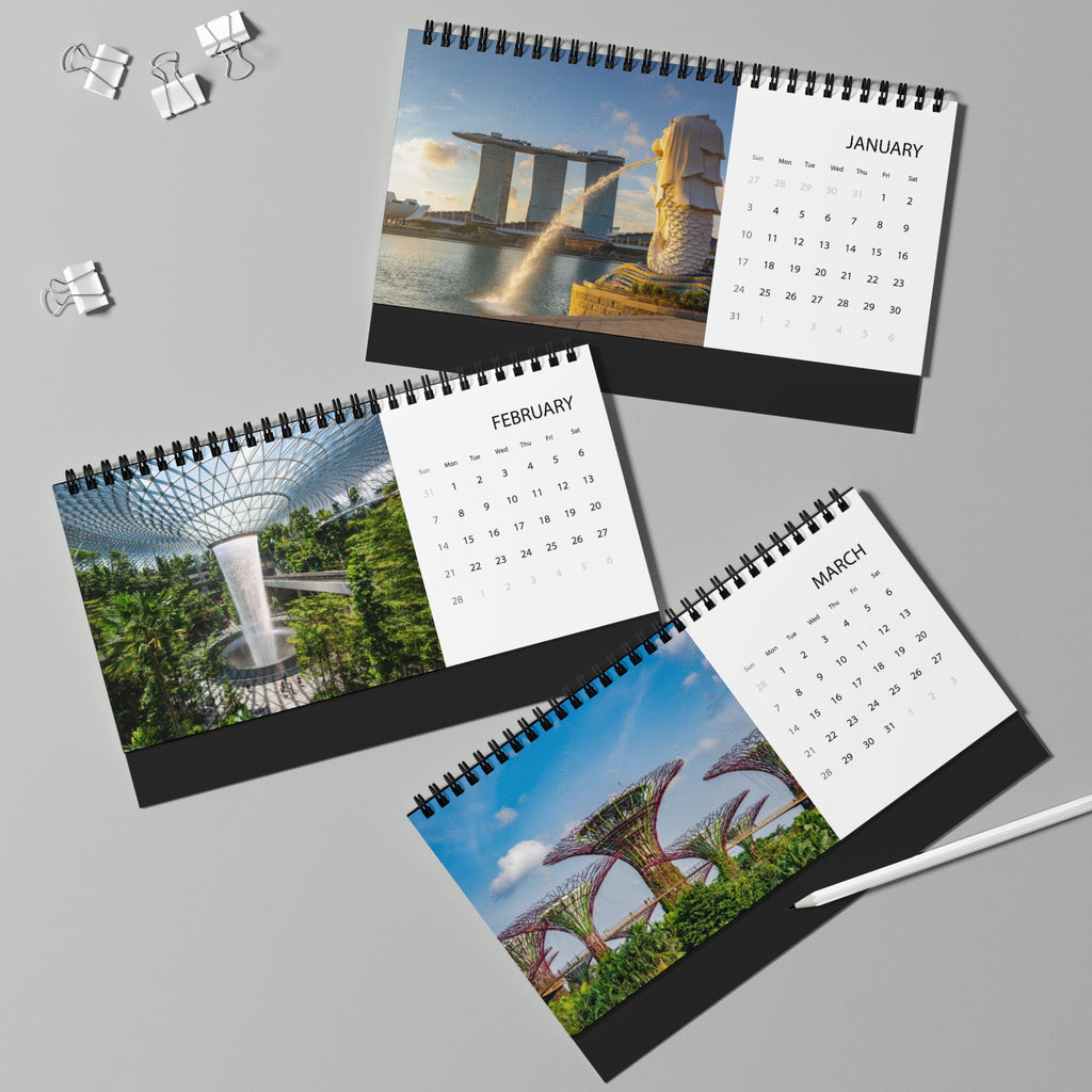 Singapore Desktop Calendar 2027 — Scenic Grid Desk Calendar with City Photos
