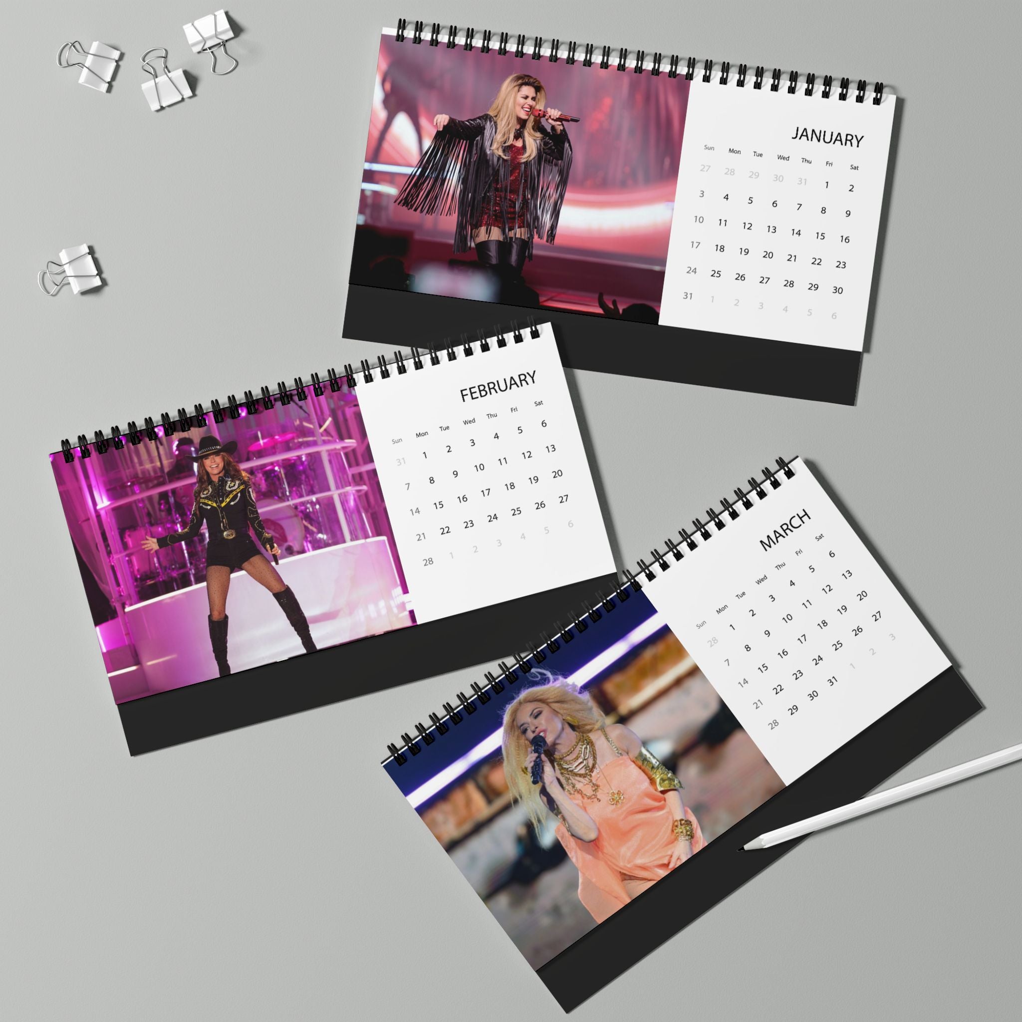 Shania 2027 Desktop Calendar — Grid-Style Month Planner