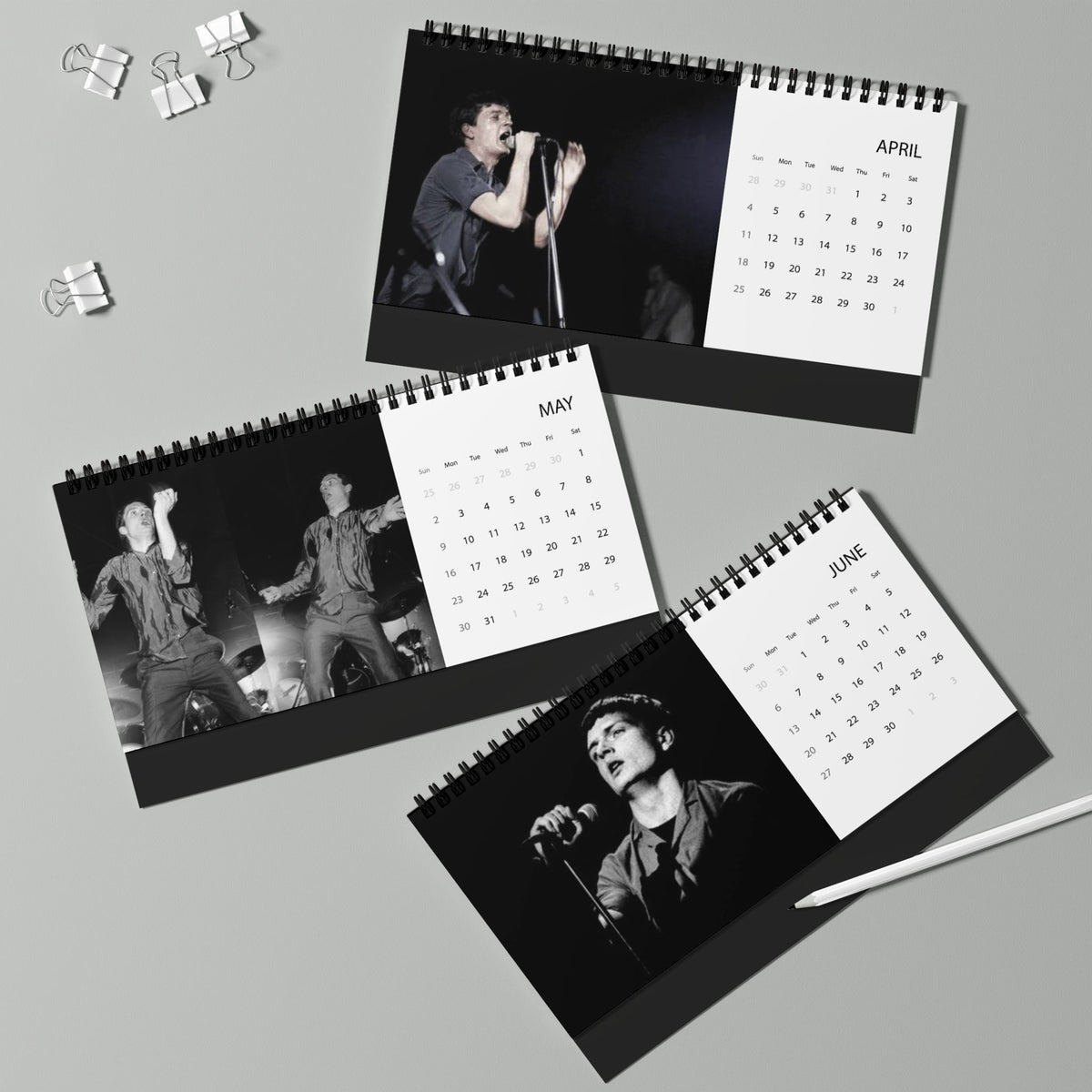 Joy Division 2027 Desktop Calendar - Grid Layout, Band Photo Monthly Planner
