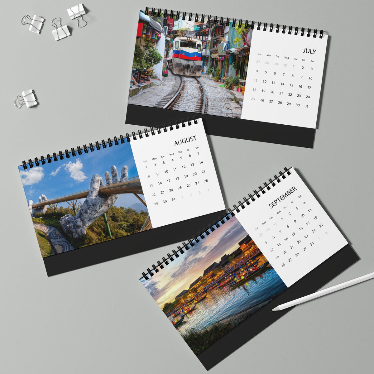 Vietnam Desktop Calendar 2027 — Scenic Vietnam Photo Grid Desk Calendar