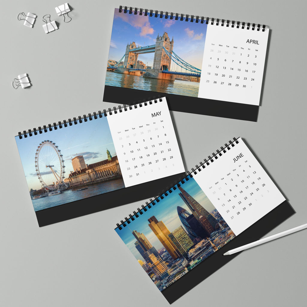 London Desk Calendar 2027 — Desktop Grid Calendar with Iconic City Photos