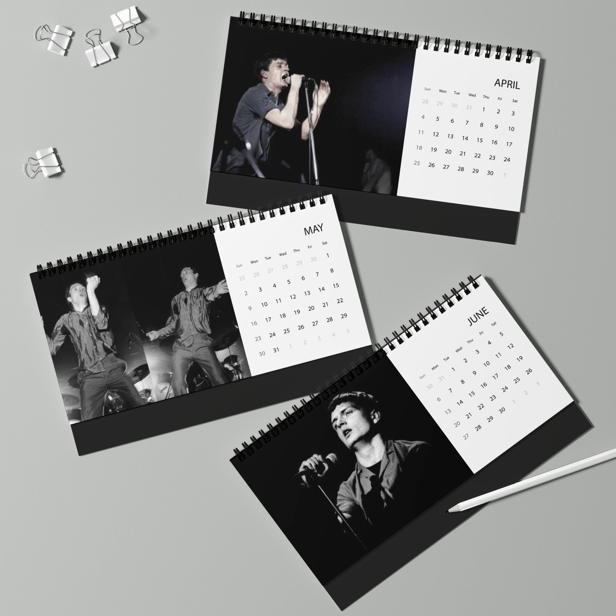 Joy Division 2027 Desktop Calendar - Grid Layout, Band Photo Monthly Planner