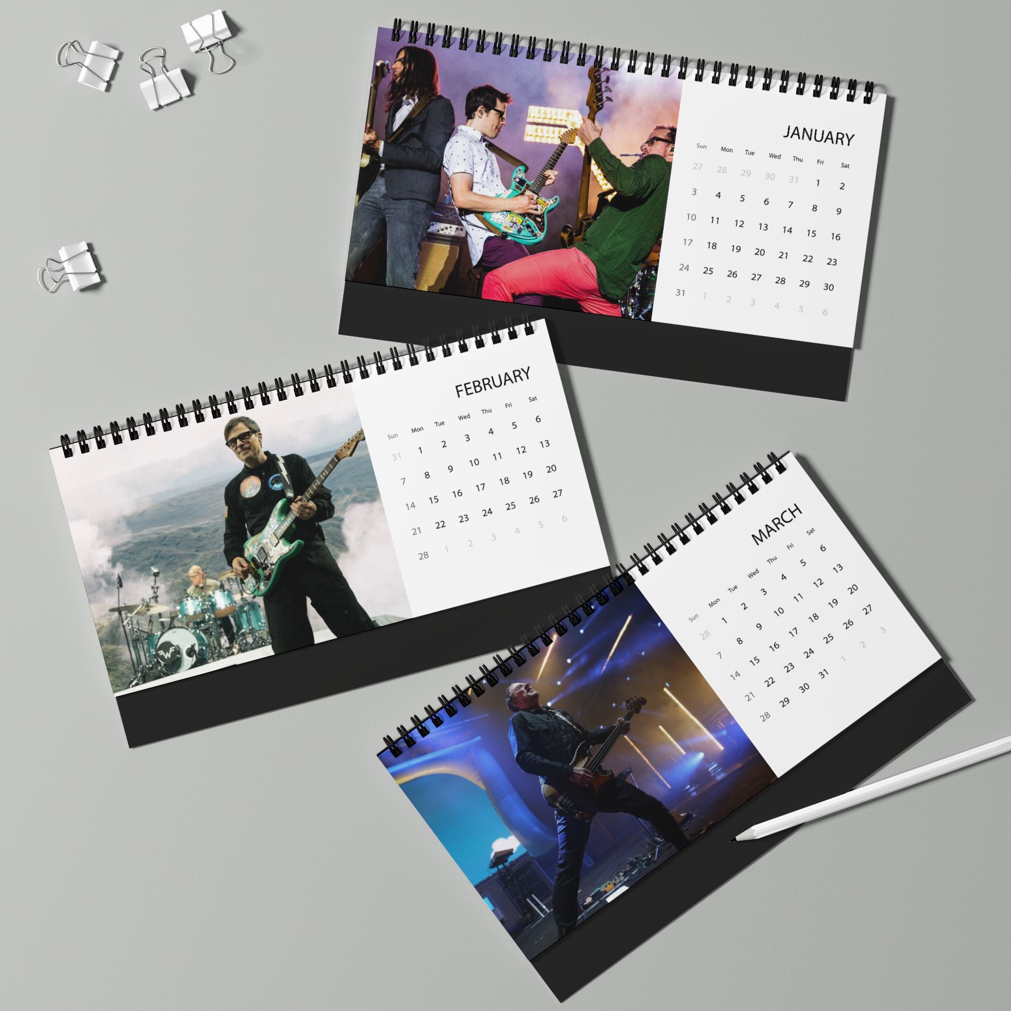 Weezer 2027 Desktop Calendar – Grid-Style Band Photo Desk Calendar