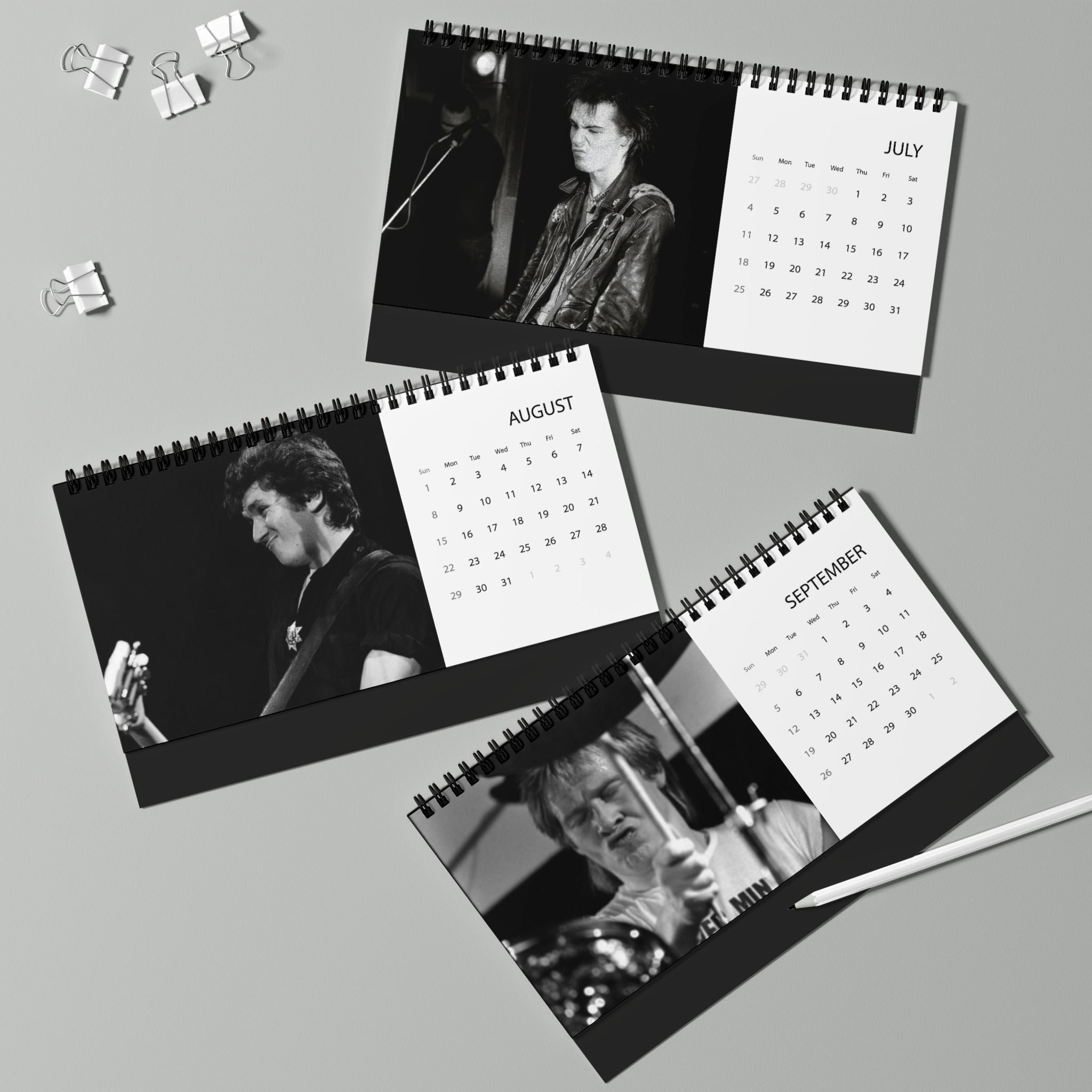 Pistols 2027 Desktop Calendar – Punk Band Photo Grid