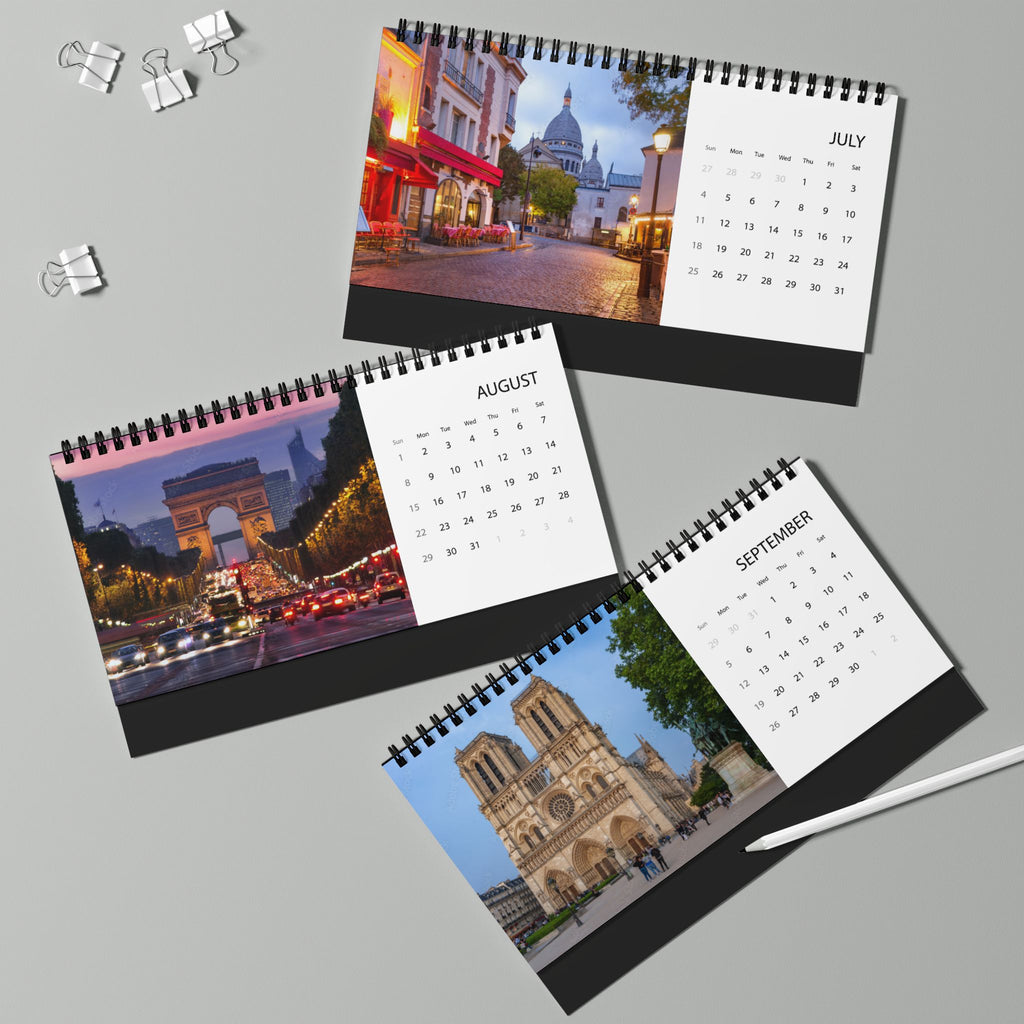 Paris 2027 Grid Desk Calendar with Eiffel Tower & Landmark Photos