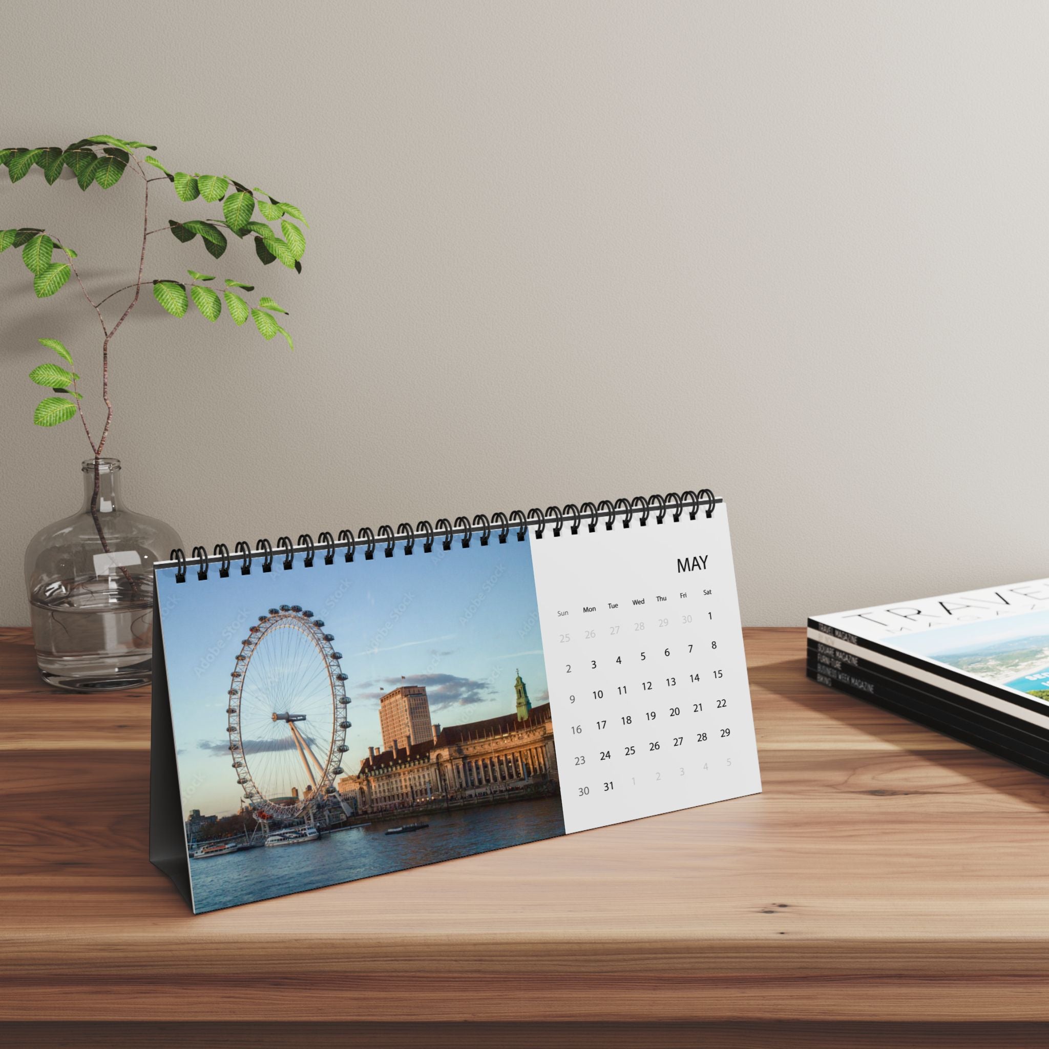 London Desk Calendar 2027 — Desktop Grid Calendar with Iconic City Photos