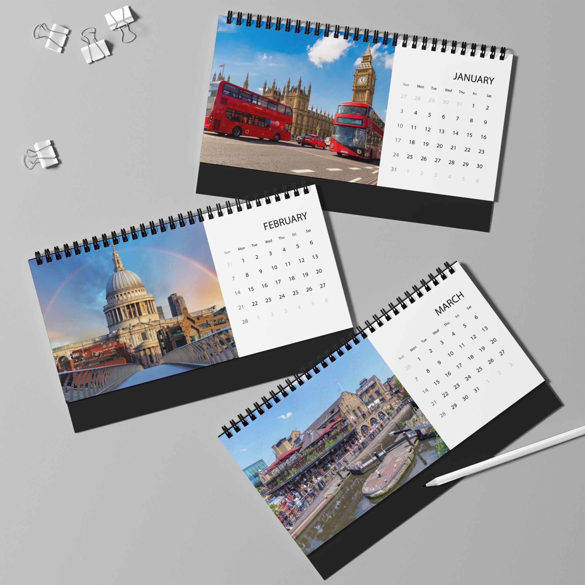 London Desk Calendar 2027 — Desktop Grid Calendar with Iconic City Photos
