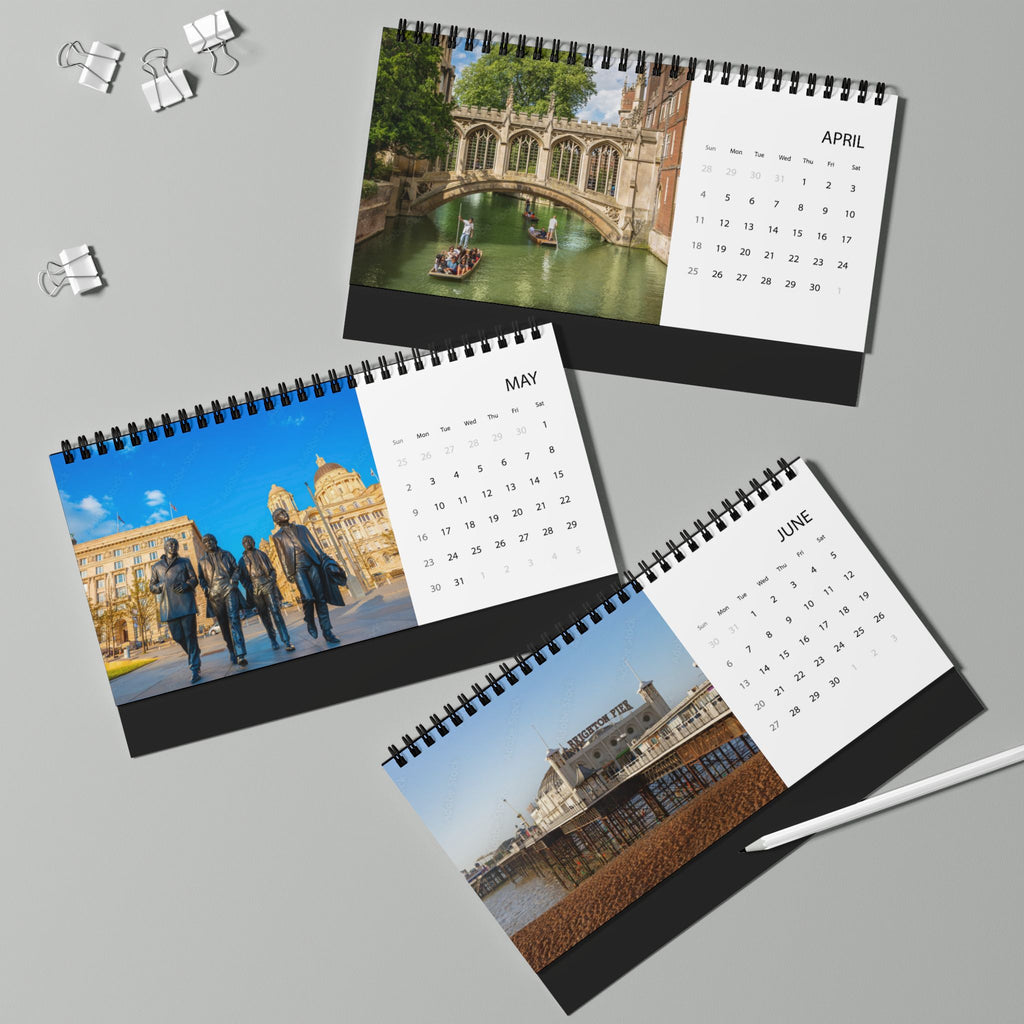 England Desktop Calendar 2027 — Scenic UK Travel Grid Calendar (Desk Size)