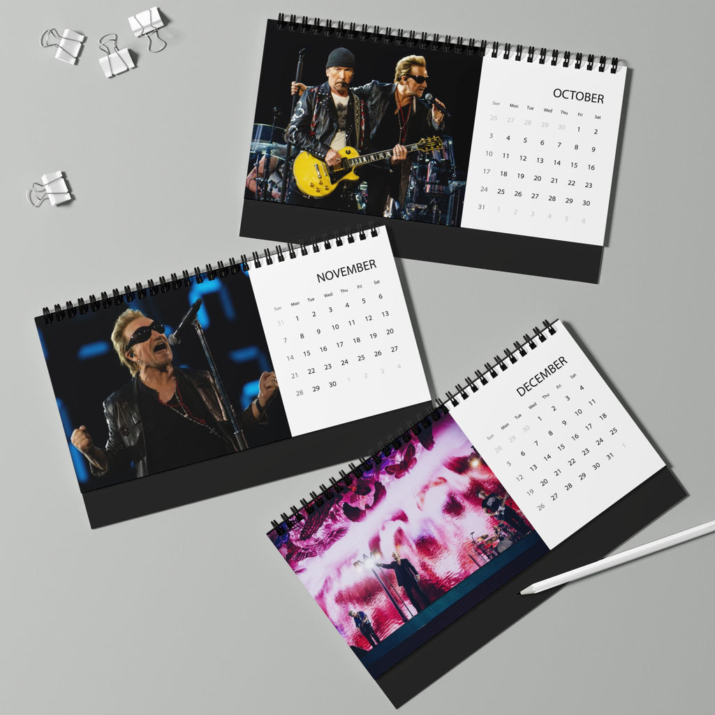 U2 2027 Desktop Calendar — Spiral-Bound Concert Photo Grid Calendar