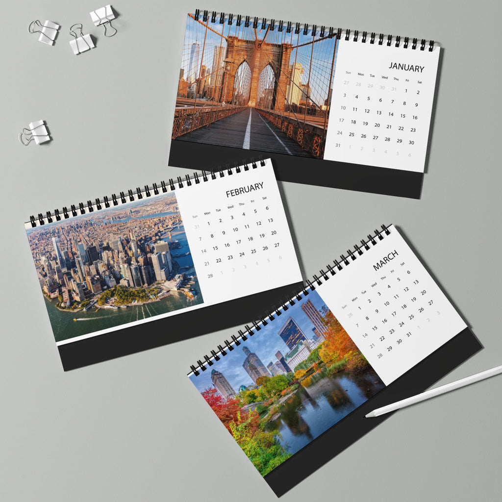 New York Desktop Calendar 2027 — Grid Layout Travel Desk Calendar