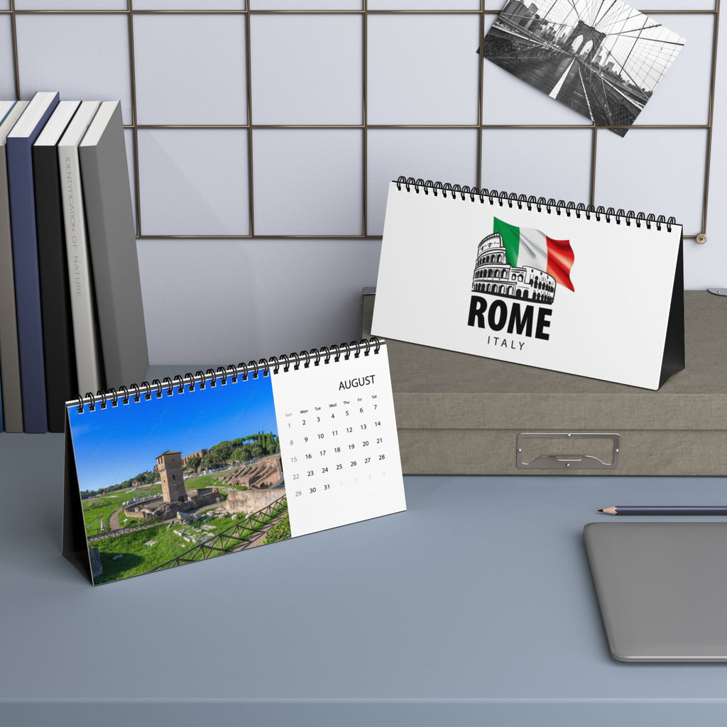 Rome Italy Desk Calendar 2027 — Desktop Grid Calendar with Colosseum & Italian Flag